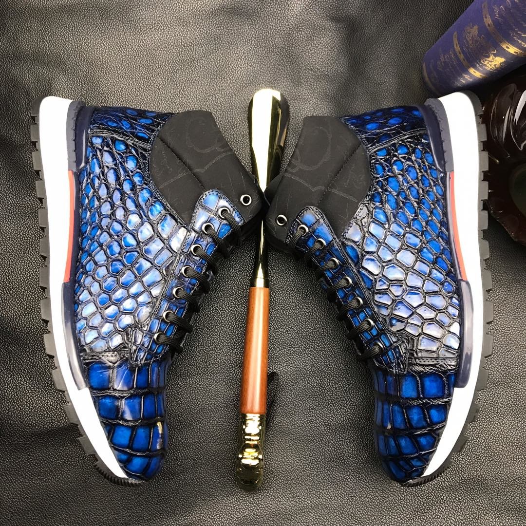 Men’s Blue All Real Crocodile Skin Sneakers BMBAS120128 image 9