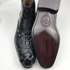 Men’s Crocodile Leather Ankle High Chelsea Dress Boots BMBAS120129 image 9