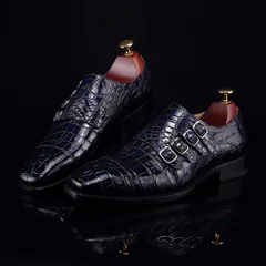 Men’s Crocodile Pointed Toe Monk Slip-On Shoe BMBAS12055 image 8