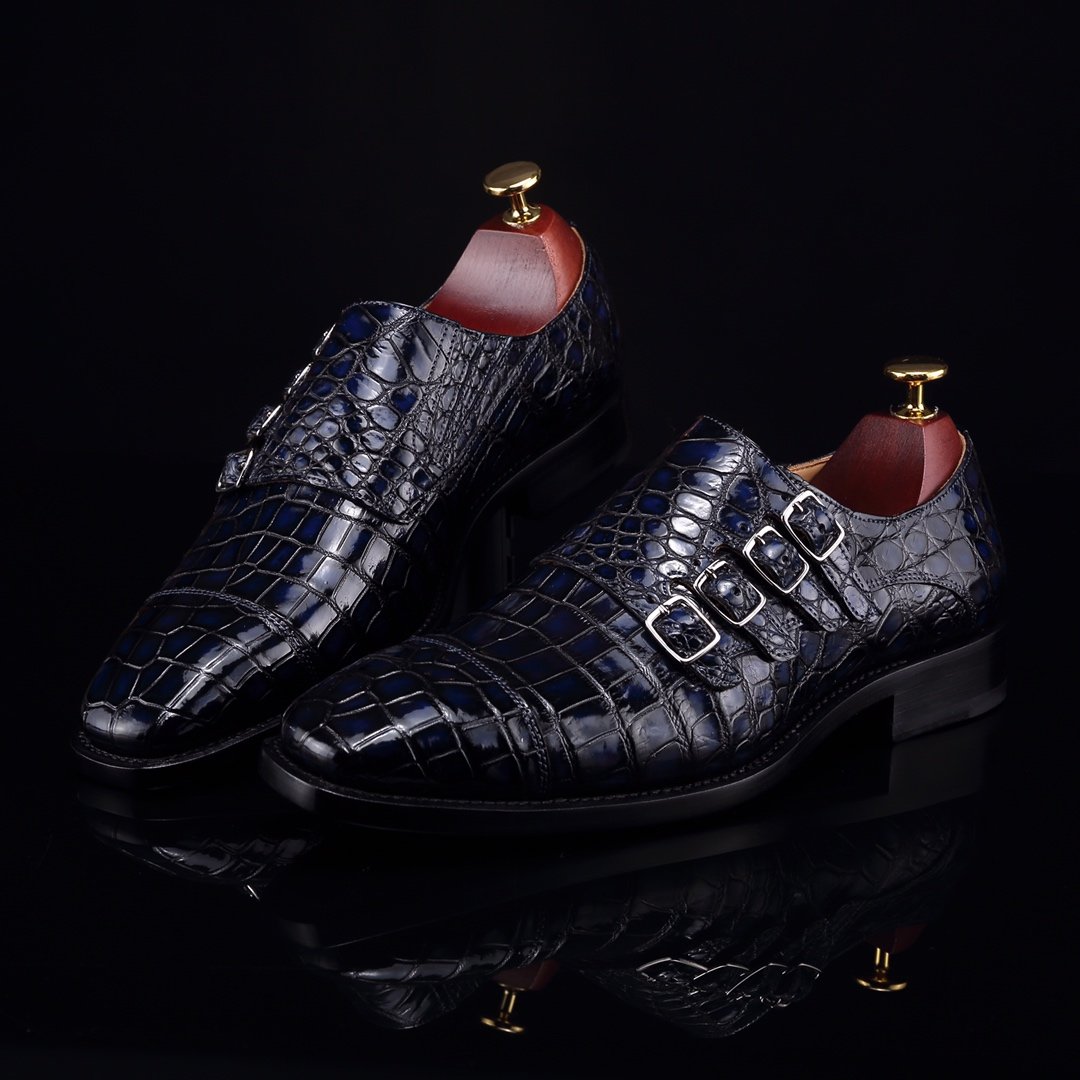 Men’s Crocodile Pointed Toe Monk Slip-On Shoe BMBAS12055 image 8