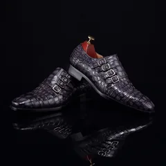 Handmade Crocodile Monk Strap Men’s Leather Dress Shoes BMGAS12056 image 9
