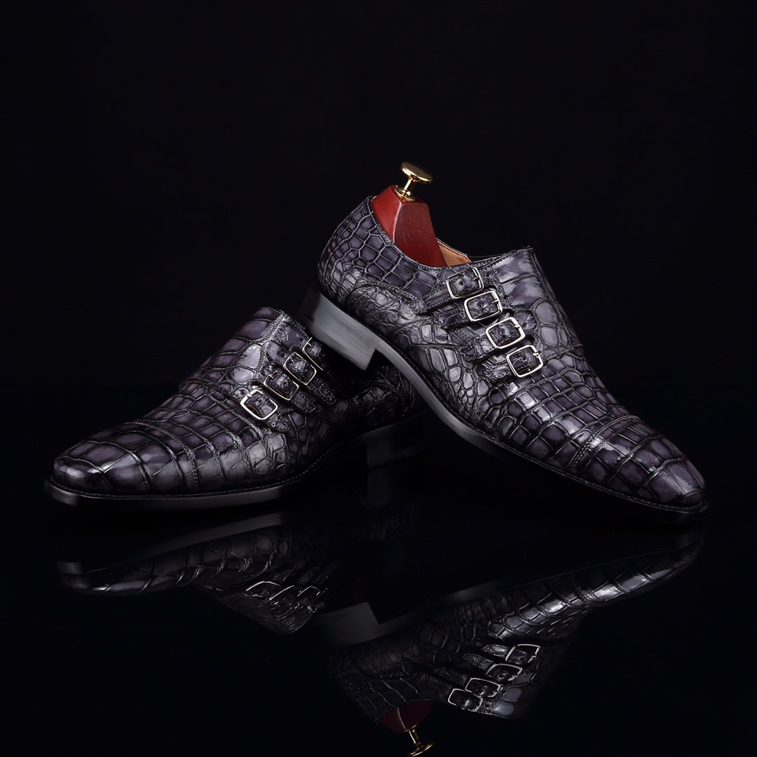 Handmade Crocodile Monk Strap Men’s Leather Dress Shoes BMGAS12056 image 9