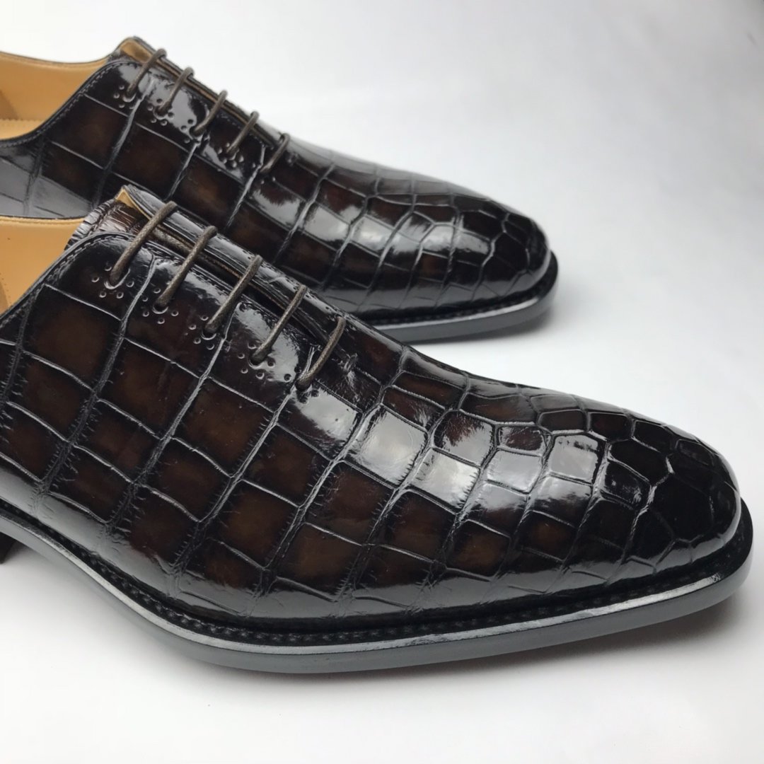 Crocodile Genuine Leather Oxford Lace-Up Dress Shoes BMBAS120176 image 2