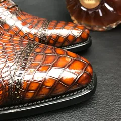 Luxury Crocodile Textured Leather Derby Dress Shoes BMBAS120185 image 9