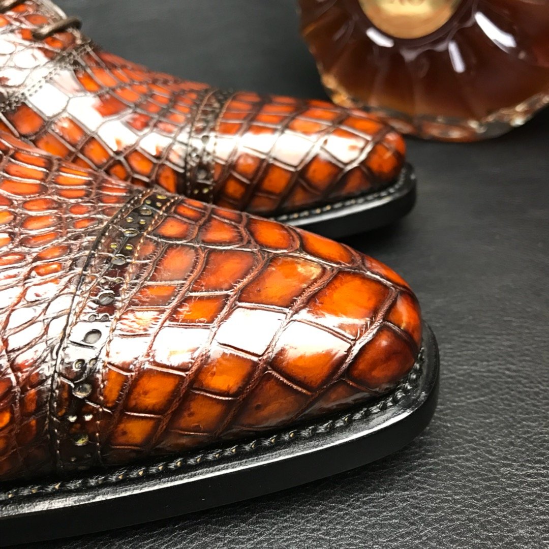 Luxury Crocodile Textured Leather Derby Dress Shoes BMBAS120185 image 9
