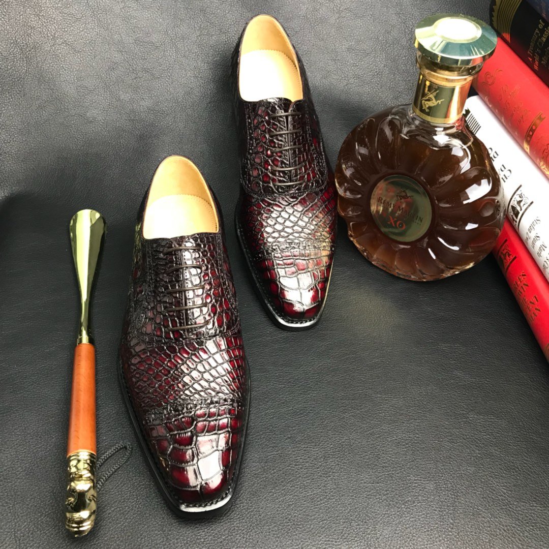 Genuine Leather Oxford Handmade Crocodile Lace Up Shoes BMBAS120187 image 9