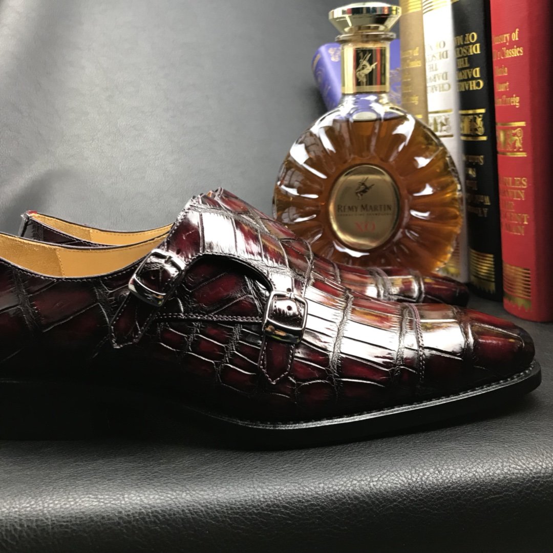 Crocodile Leather Slip-On Retro Elegant Monk Shoes BMBAS120208