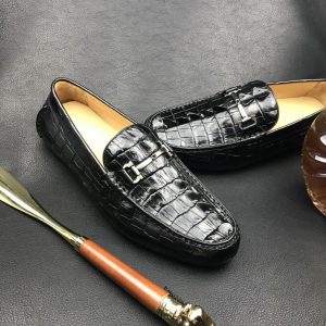 Crocodile Horn Back Leather Slip On Casual Loafer