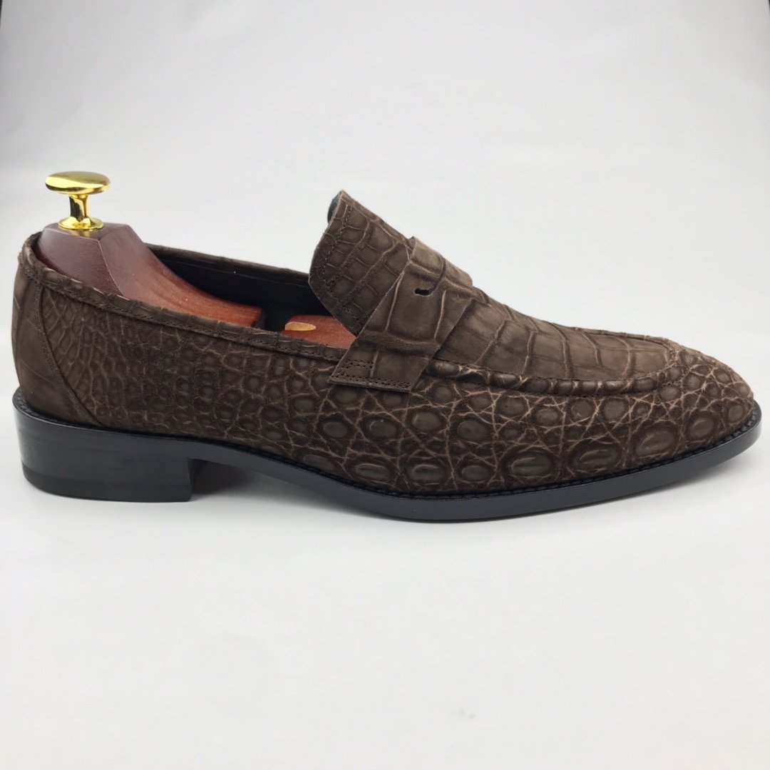 Crocodile Suede Leather Slip On Peas Shoes BMKAS12094