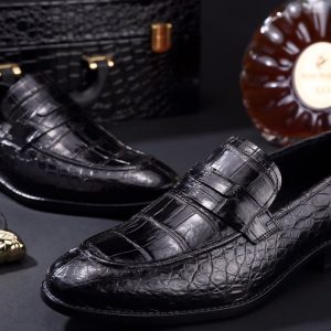 Men's Soft Crcodile Genuine Leather Penny Loafers