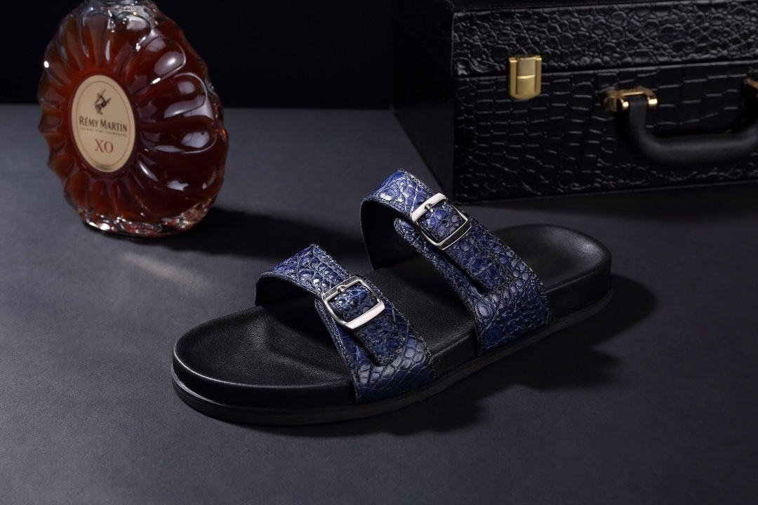 Crocodile Double Buckle Slipper Leather Sandals BMBAS120106 image 2