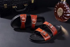 Men’s Casual Slip On Leather Crocodile Slippers BMOAS120111 image 3