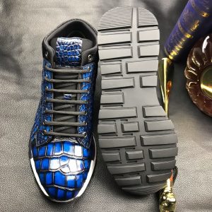 Men's Blue All Real Crocodile Skin Sneakers
