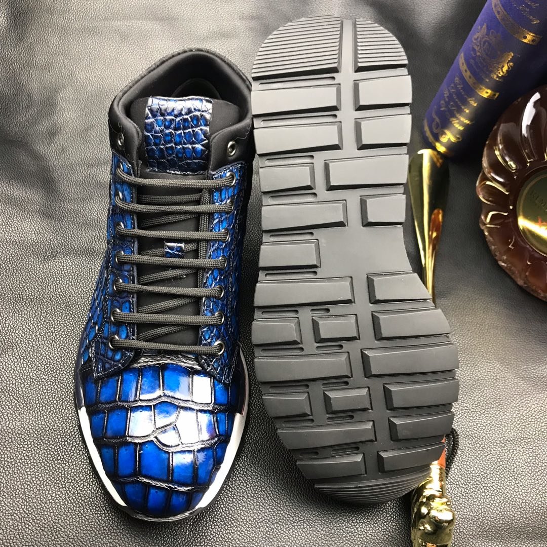 Men’s Blue All Real Crocodile Skin Sneakers BMBAS120128 image 2