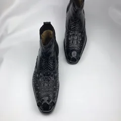Men’s Crocodile Leather Ankle High Chelsea Dress Boots BMBAS120129 image 2