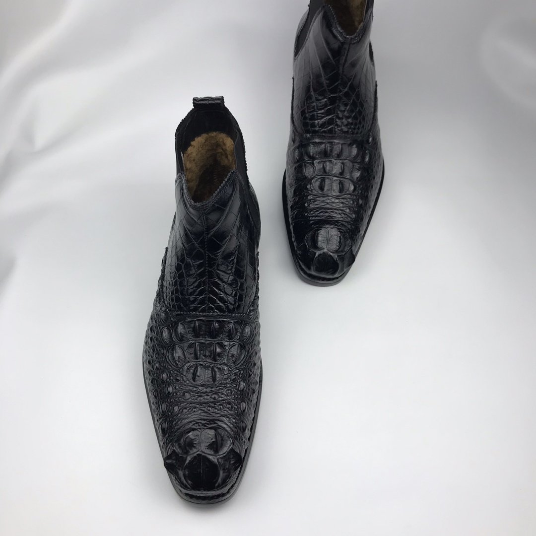 Men’s Crocodile Leather Ankle High Chelsea Dress Boots BMBAS120129 image 2