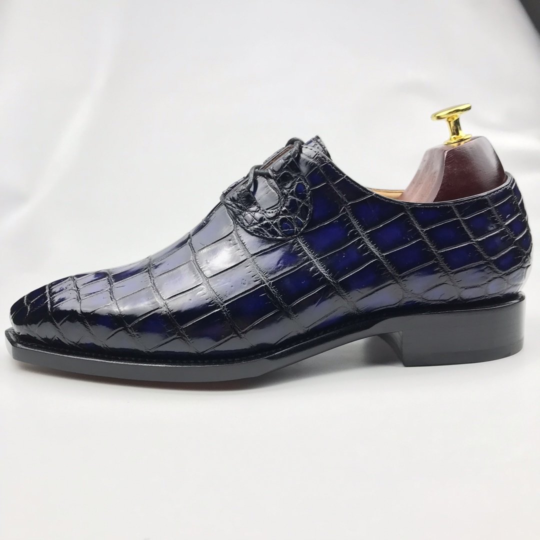 Blue Classic Crocodile Embossed Leather Dress Shoes BMBAS120142 image 9