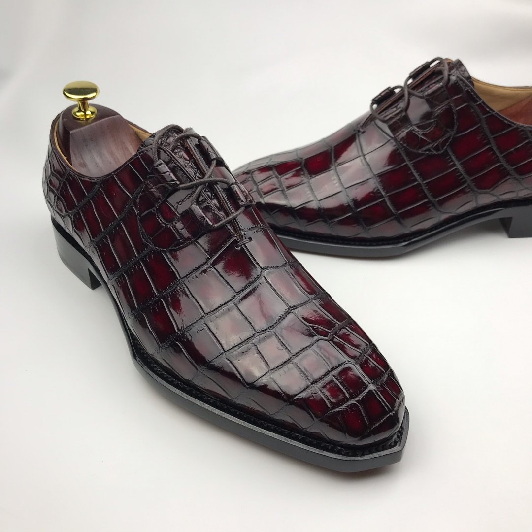 Men’s Genuine Crocodile Oxford Shoes Lace Up Shoes BMBAS120143 image 9