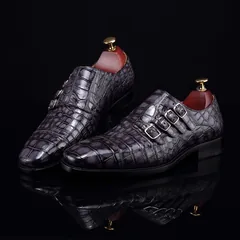 Handmade Crocodile Monk Strap Men’s Leather Dress Shoes BMGAS12056 image 2