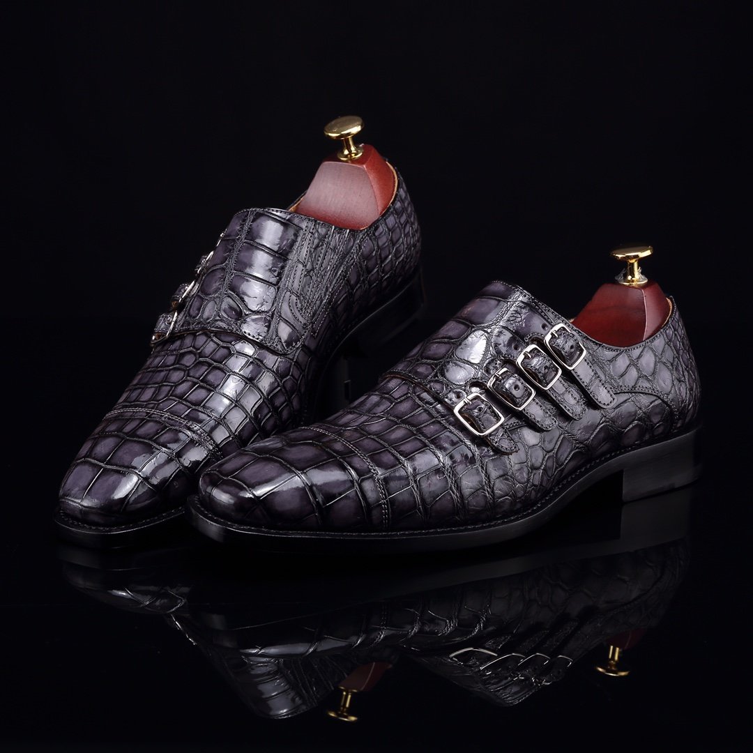 Handmade Crocodile Monk Strap Men’s Leather Dress Shoes BMGAS12056 image 2