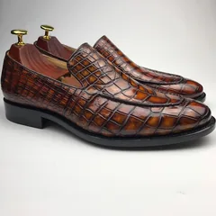 Crocodile Pointy Toe Slip On Loafers Formal Shoes BMBAS12064 image 3