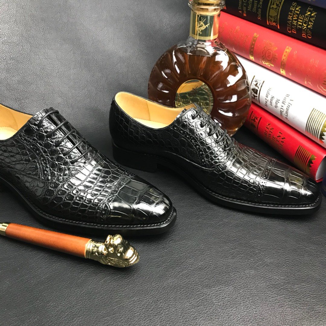 Crocodile Cap Toe Derby Lace Up Oxford Dress Shoes BMBAS120186 image 3