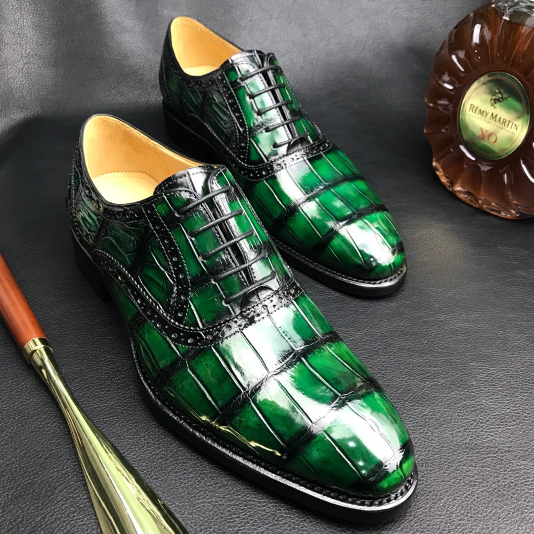 Crocodile Whole-Cut Leather Oxford Shoes BMGAS120191 image 3