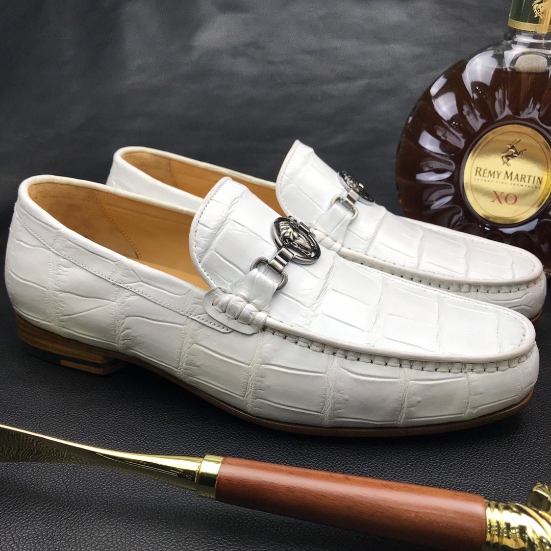 White Crocodile Print Genuine Leather Slip On Loafer BMWAS12088 image 4