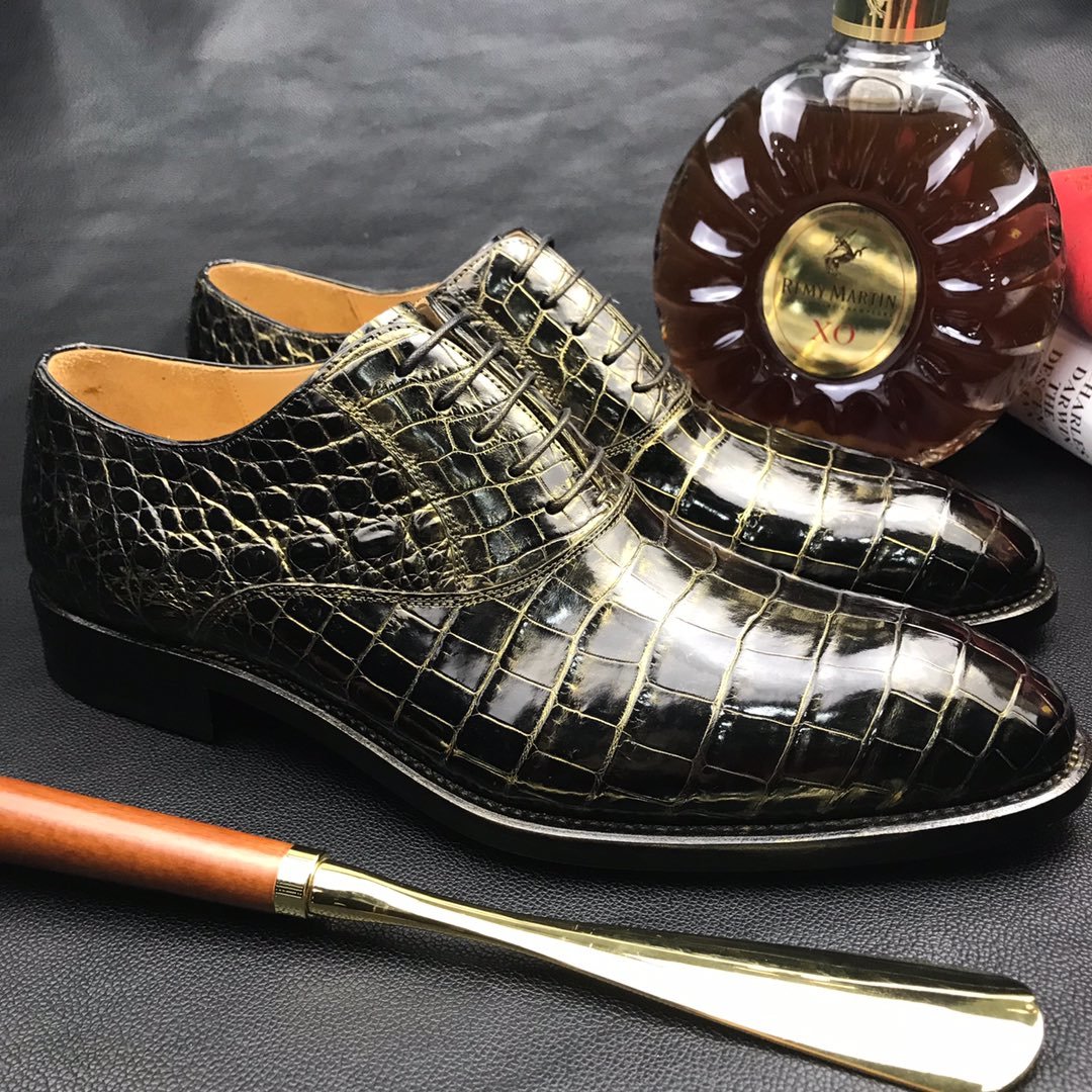 Crocodile Skin Black Gold Oxford Shoe BMBAS12090 image 4