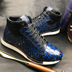 Men’s Blue All Real Crocodile Skin Sneakers BMBAS120128 image 3