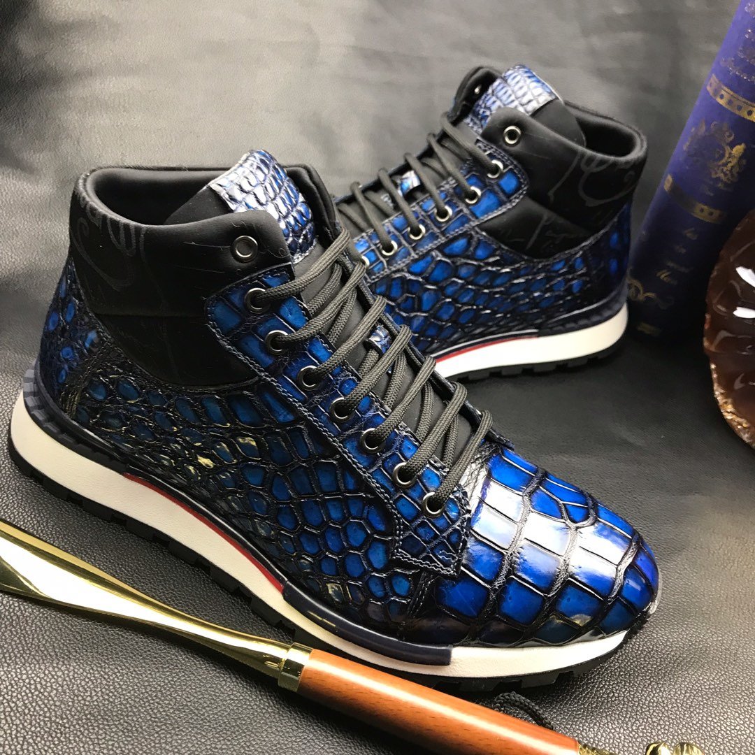 Men’s Blue All Real Crocodile Skin Sneakers BMBAS120128 image 3
