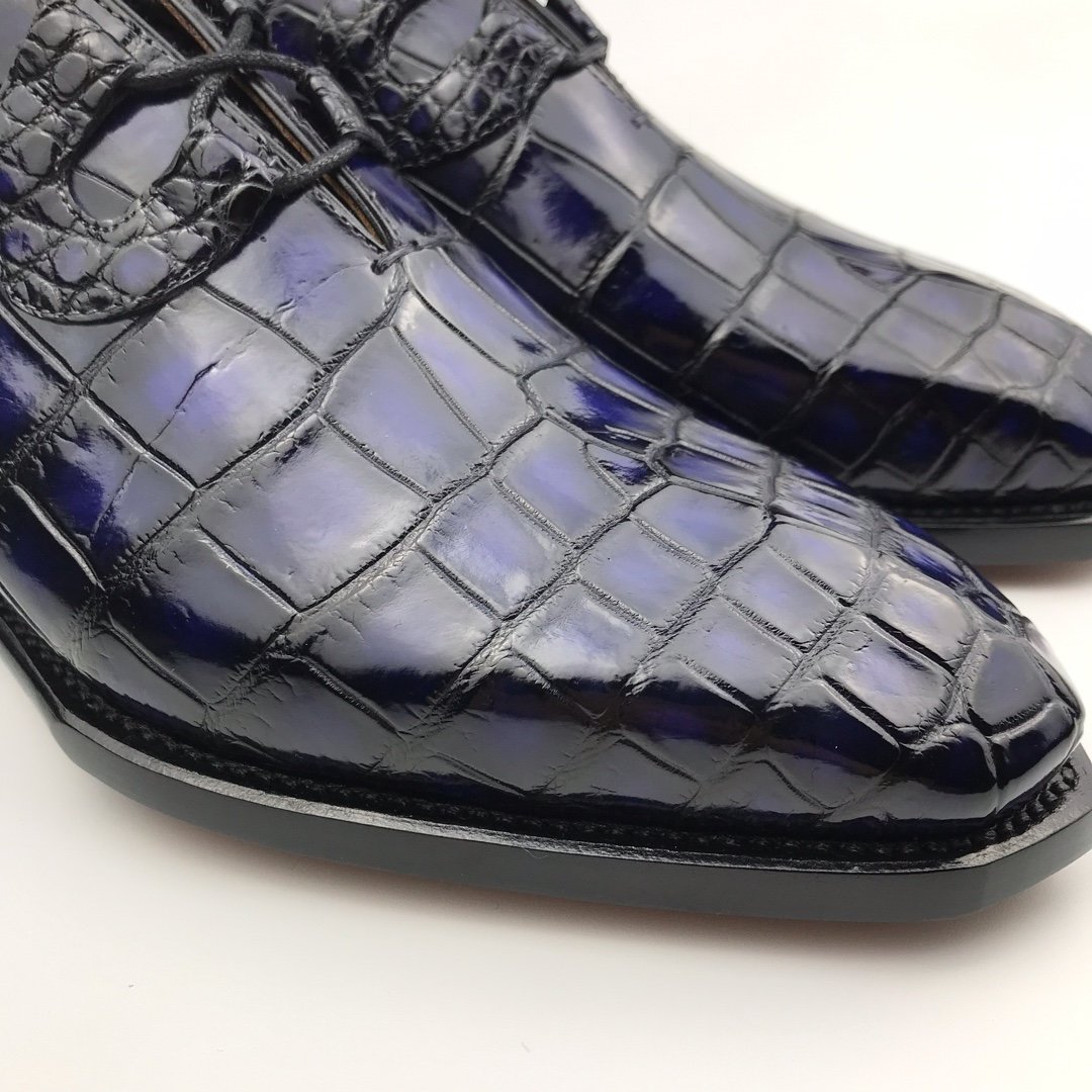 Blue Classic Crocodile Embossed Leather Dress Shoes BMBAS120142 image 2