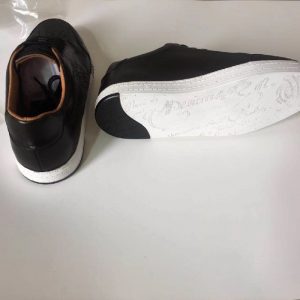 Men Rubber Trainers Black Leather Sneakers