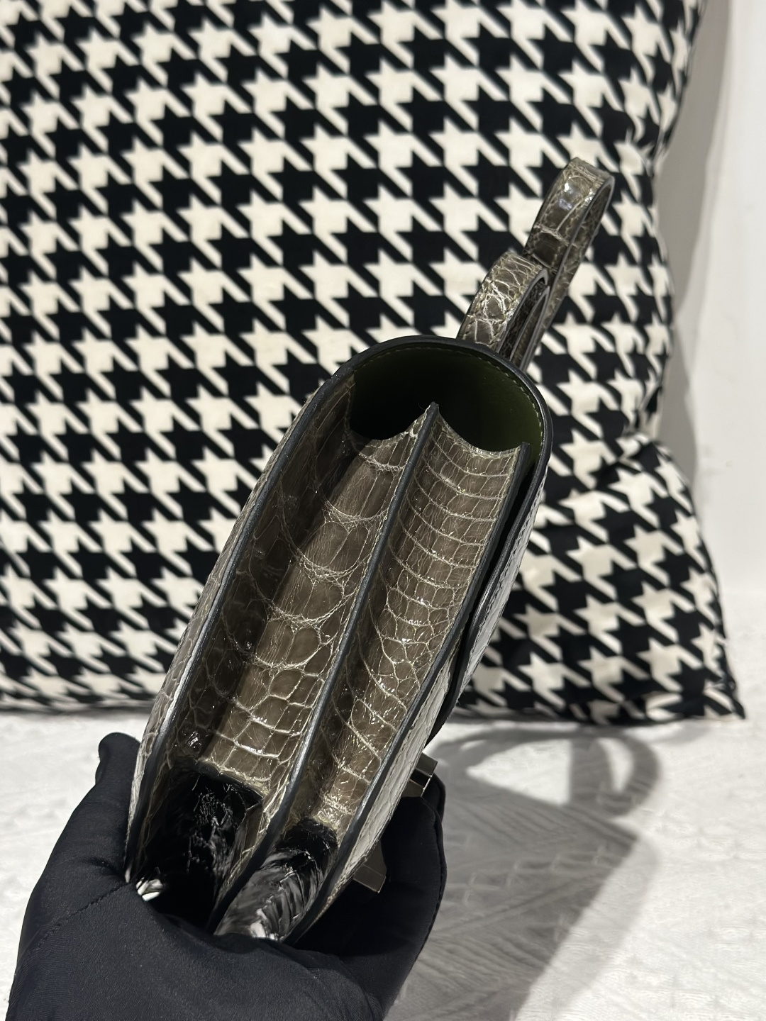Alligator Leather Storm Blue Olive Green 18cm Glossy Silver Hardware Flap Shoulder Bag WAB001 image 5