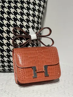 Alligator Leather Geranium Red 18cm Glossy Silver Hardware Flap Shoulder Bag WAB002 image 1