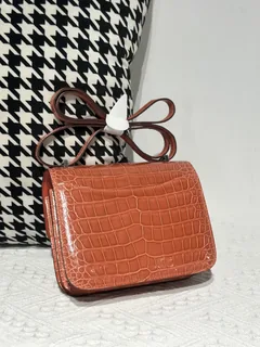 Alligator Leather Geranium Red 18cm Glossy Silver Hardware Flap Shoulder Bag WAB002 image 3