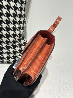 Alligator Leather Geranium Red 18cm Glossy Silver Hardware Flap Shoulder Bag WAB002 image 4