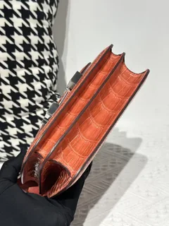 Alligator Leather Geranium Red 18cm Glossy Silver Hardware Flap Shoulder Bag WAB002 image 6