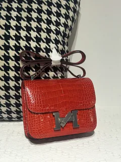 Alligator Leather Ferrari Red 18cm Glossy Silver Hardware Flap Shoulder Bag WAB003 image 1