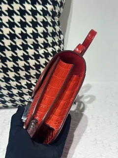 Alligator Leather Ferrari Red 18cm Glossy Silver Hardware Flap Shoulder Bag WAB003 image 4