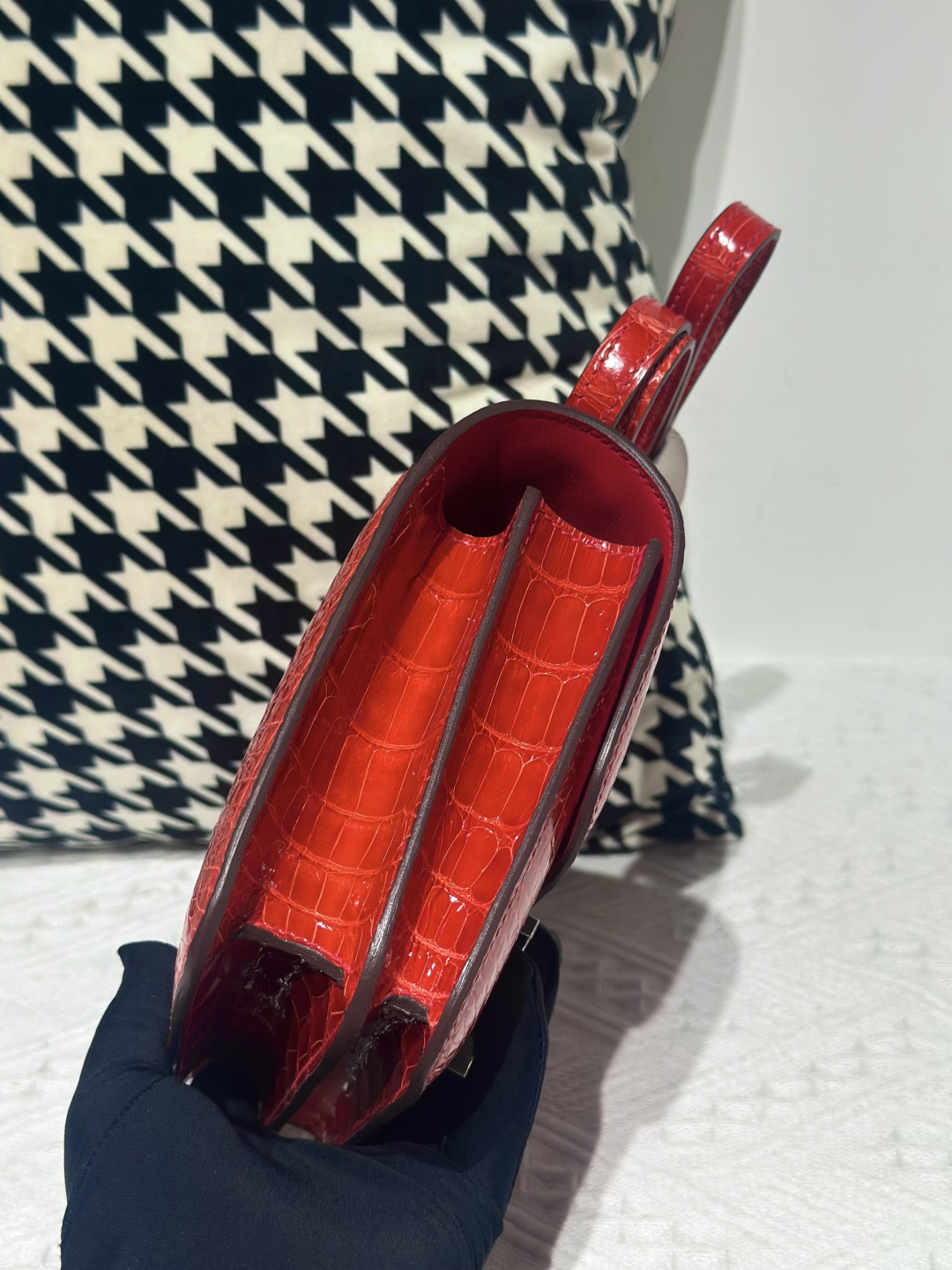 Alligator Leather Ferrari Red 18cm Glossy Silver Hardware Flap Shoulder Bag WAB003 image 5