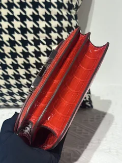 Alligator Leather Ferrari Red 18cm Glossy Silver Hardware Flap Shoulder Bag WAB003 image 6