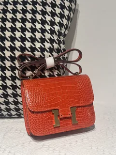 Alligator Leather Salmon Pink 18cm Glossy Gold Hardware Flap Shoulder Bag WAB004 image 1