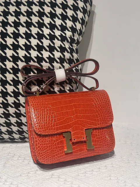 Alligator Leather Salmon Pink 18cm Glossy Gold Hardware Flap Shoulder Bag WAB004