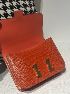 Alligator Leather Salmon Pink 18cm Glossy Gold Hardware Flap Shoulder Bag WAB004 image 2