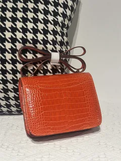 Alligator Leather Salmon Pink 18cm Glossy Gold Hardware Flap Shoulder Bag WAB004 image 3