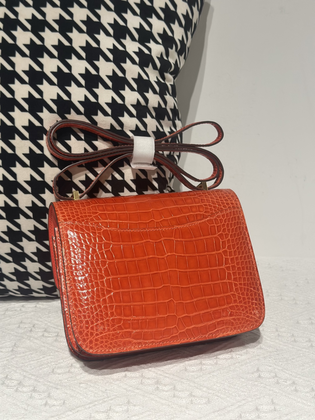 Alligator Leather Salmon Pink 18cm Glossy Gold Hardware Flap Shoulder Bag WAB004 image 3