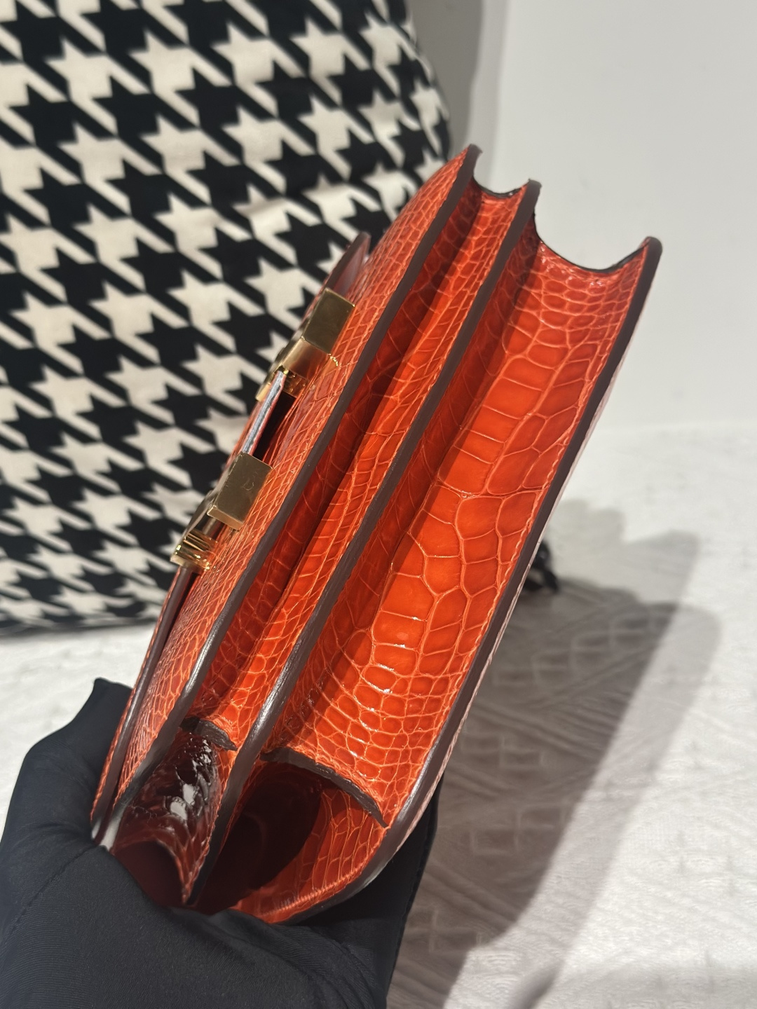 Alligator Leather Salmon Pink 18cm Glossy Gold Hardware Flap Shoulder Bag WAB004 image 6