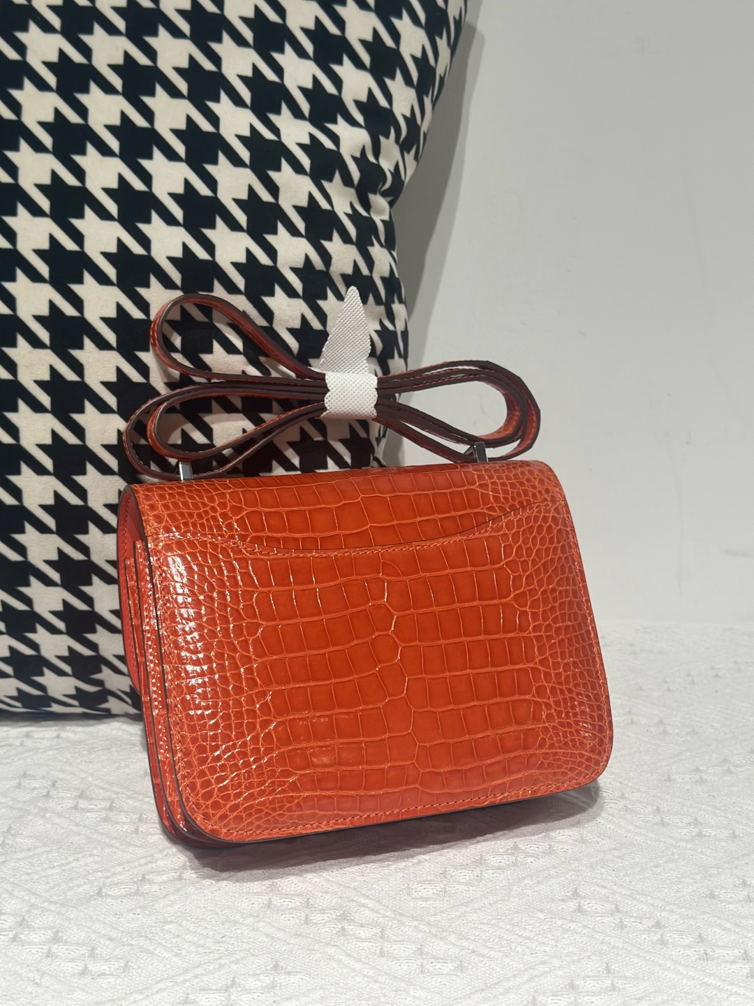 Alligator Leather Salmon Pink 18cm Glossy Silver Hardware Flap Shoulder Bag WAB005 image 3