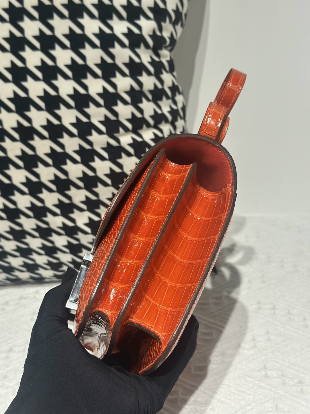 Alligator Leather Salmon Pink 18cm Glossy Silver Hardware Flap Shoulder Bag WAB005 image 4